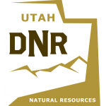 Logo for Utah Department of Natural Resources has an outline of Utah with mountains drawn in the center.